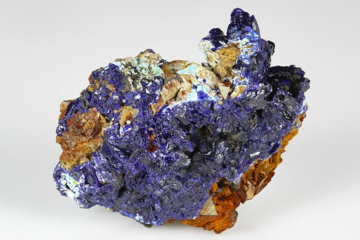 Sparkling Azurite Crystals on Chrysocolla - Laos #178129
